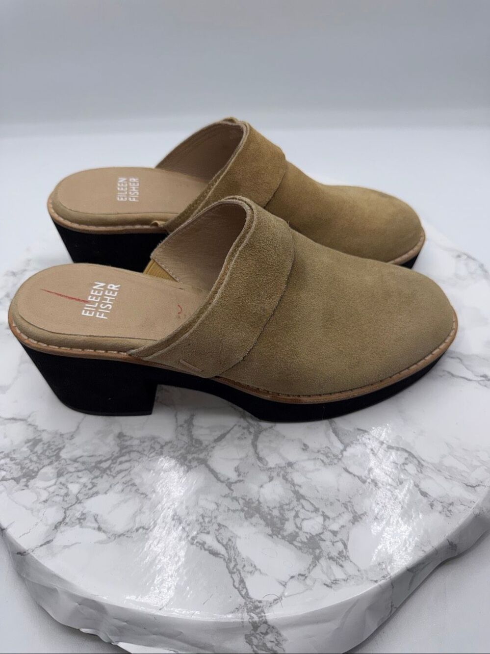 EILEEN FISHER Hiya Tan Suede Platform Mules-6.5